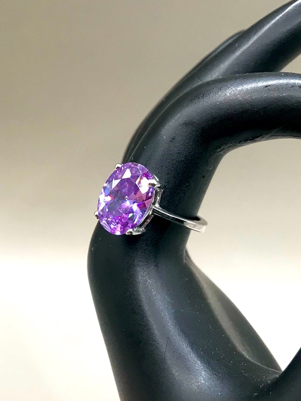Radiant Violet Oval Solitaire Gemstone & Silver-Tone Ring